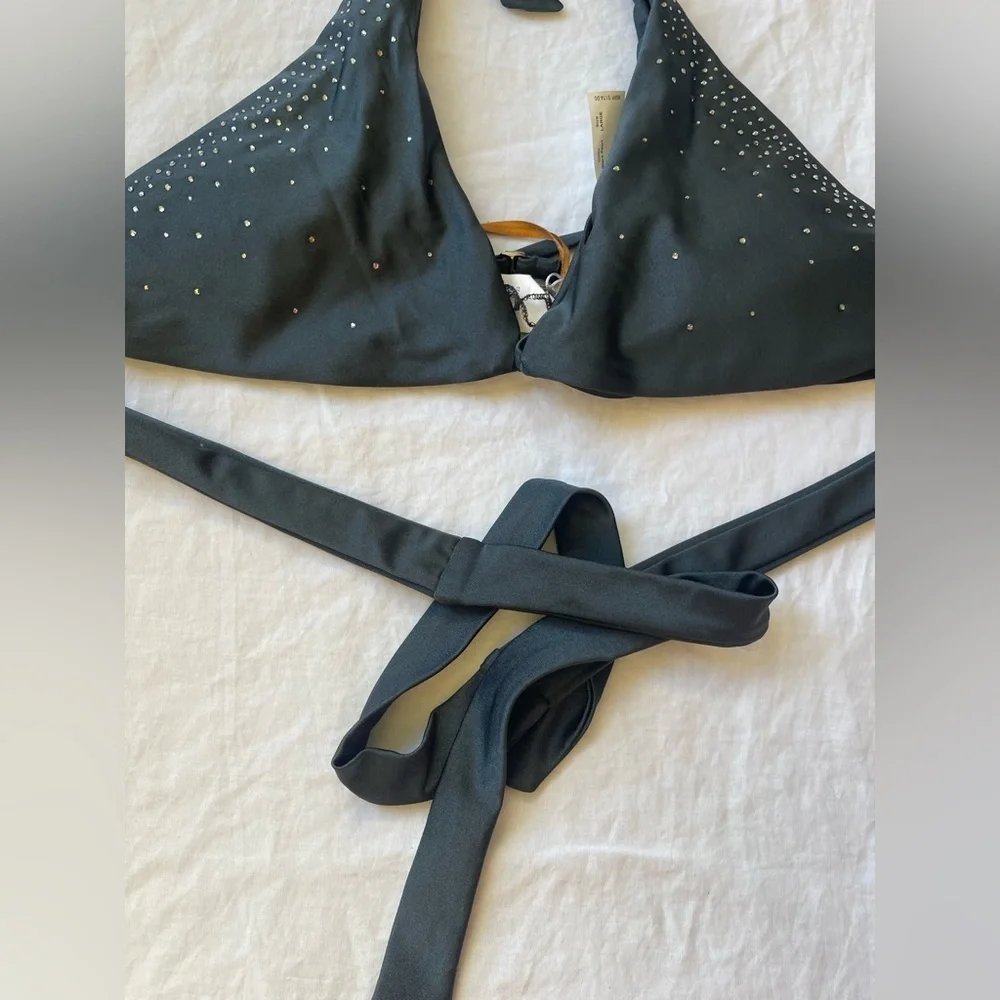 Bellissima Swarovski Crystal Bikini Top Embellished Halter Sparkle Size L NEW